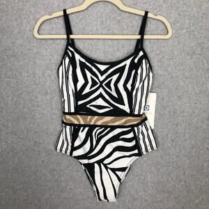 Kuleana‎ One Piece Swimsuit XS Black White Cheeky Sexy Animal Zebra Boho Neutral